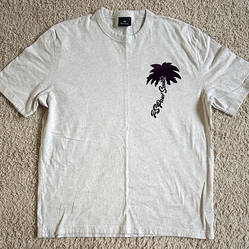 PS Paul Smith Heather Gray Tee with Purple Palm Design
